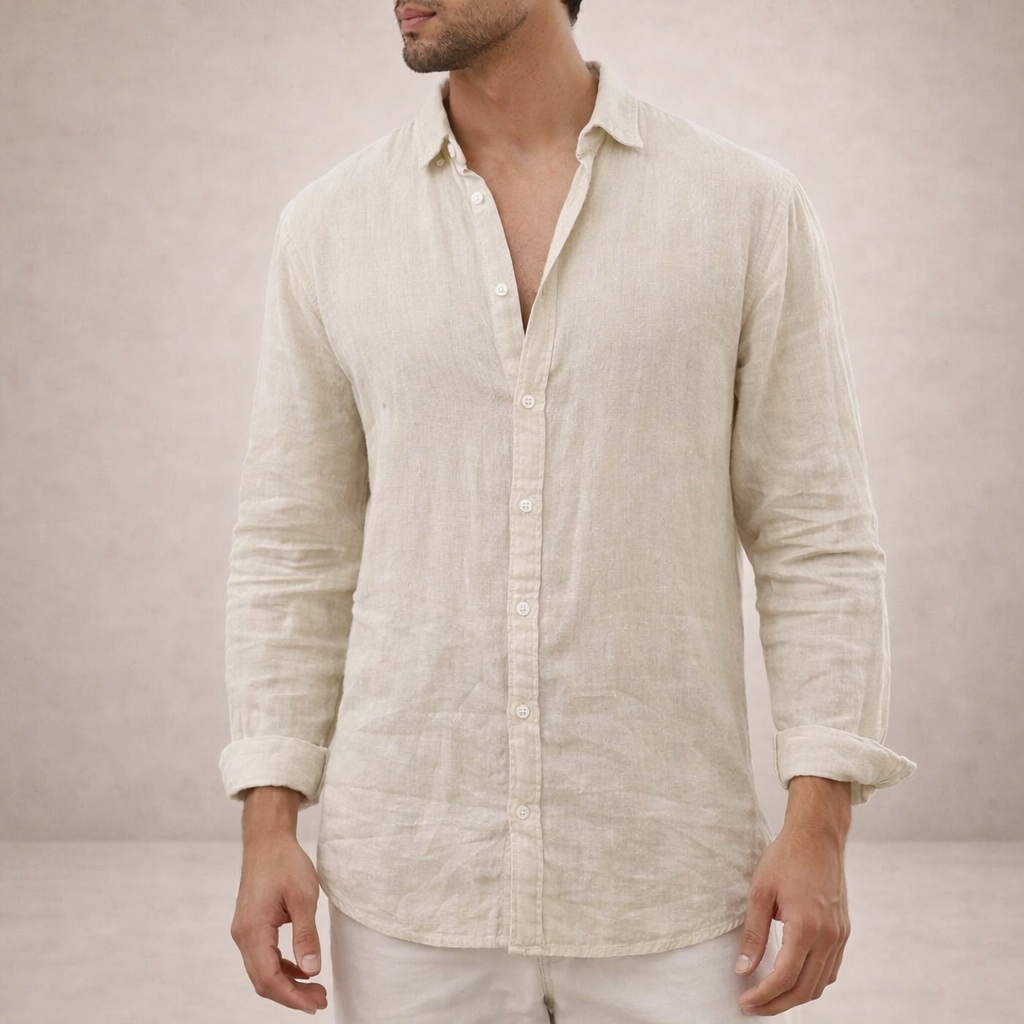 Men's Linen Shirt | Regular Fit, Open Collar | Long Sleeve