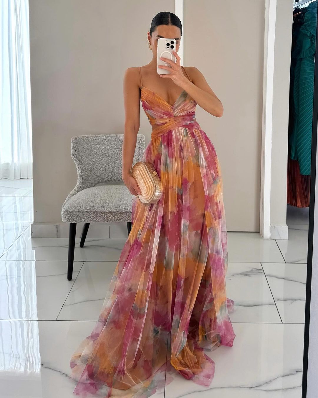 Maxi Evening Dress | Floral Print, Elegant Style | Formal Wear