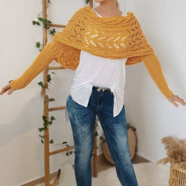 Women everything winter knit shawl scarf wrap with double sleeves in multiple colours