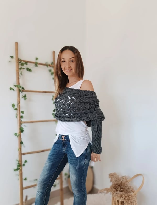 Women everything winter knit shawl scarf wrap with double sleeves in multiple colours