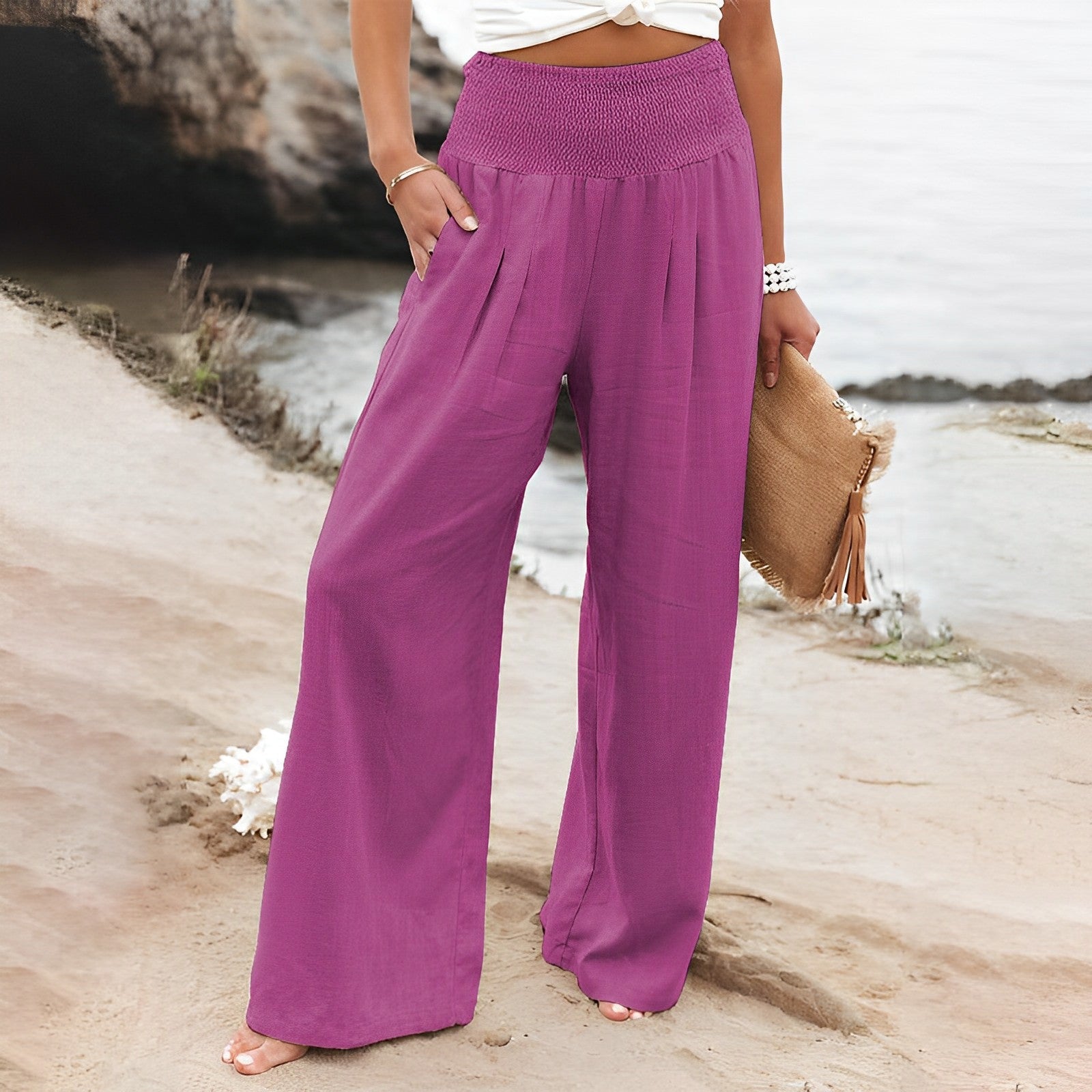 Women's Wide Leg Pants | High Waist, Smocked | Comfortable Everyday