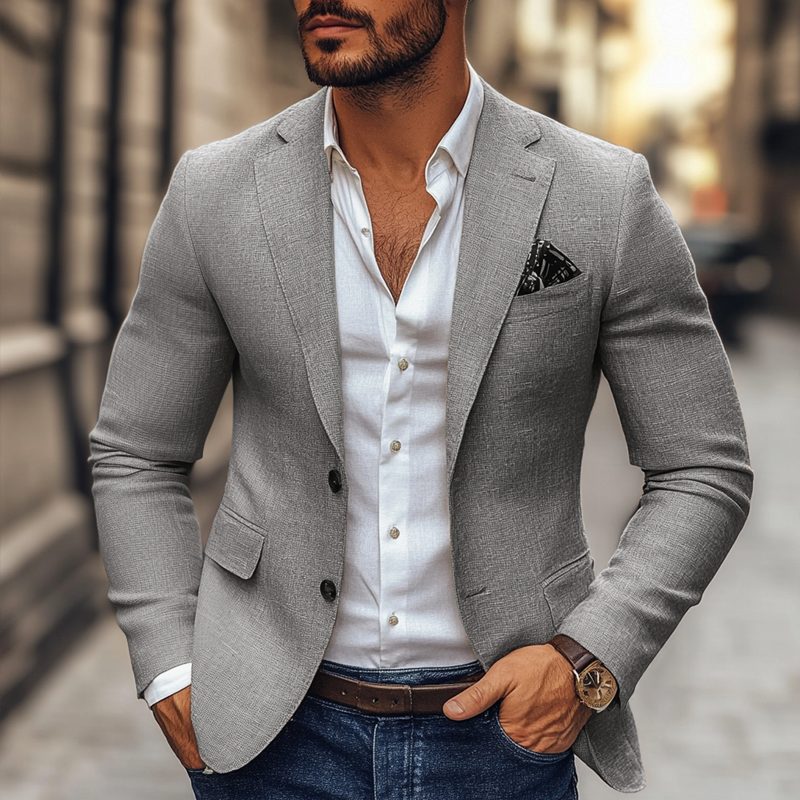 Men slim fit two button blazer with notch lapel structured silhouette