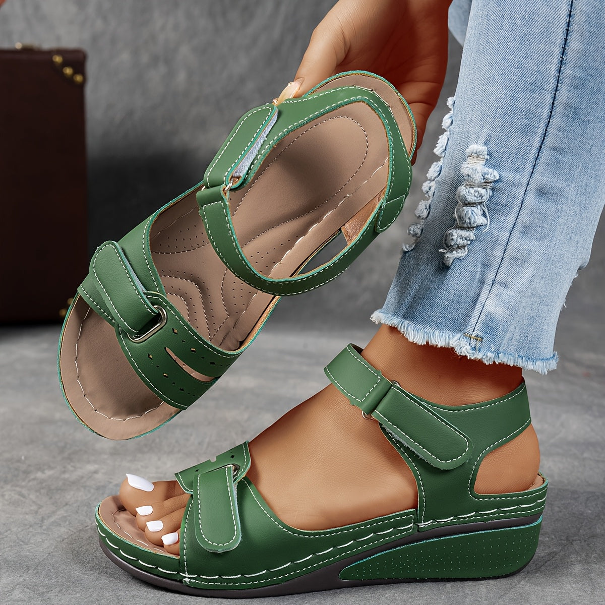 Women's Cushioned Leather Sandals | Adjustable Strap, PU Leather