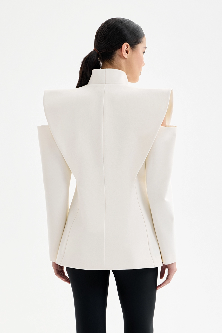 Women's Blazer | White, Structured Shoulders, Fitted Cut