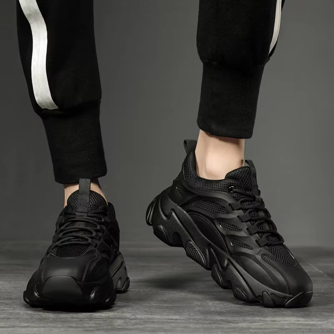 Unisex lightweight casual sneakers with breathable upper in black