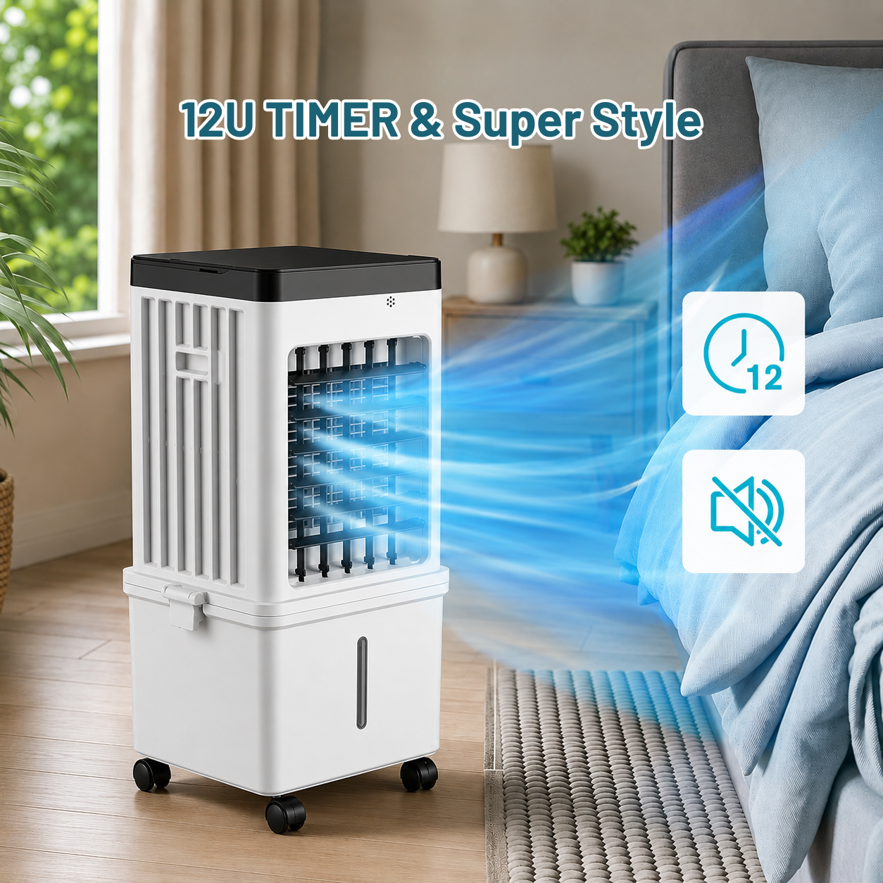 Portable Air Conditioner | Evaporative Cooler, 3 Speeds | Remote Control, 12 h Timer