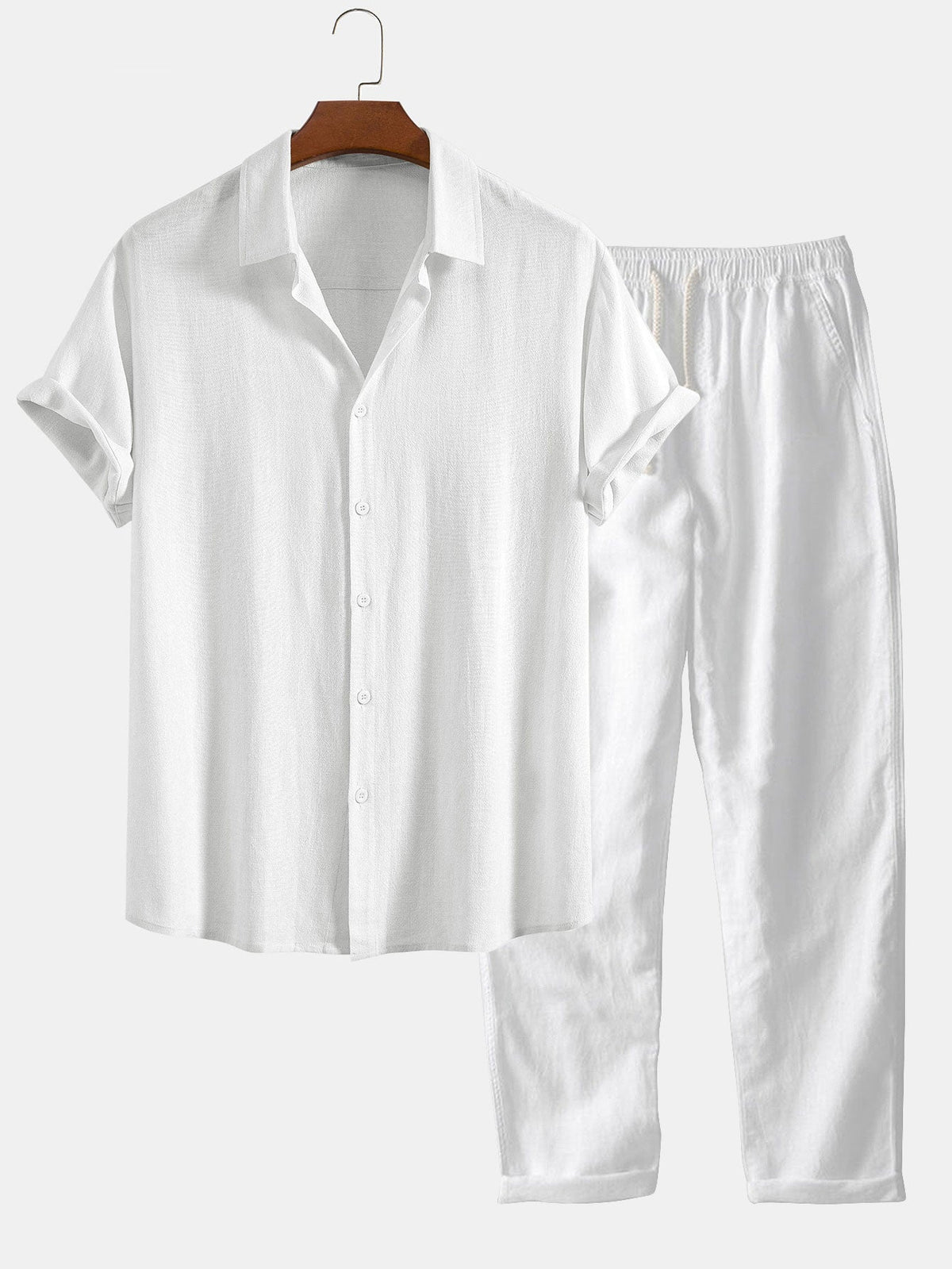 Men's Two-Piece Set | Button Shirt & Shorts with Drawstring
