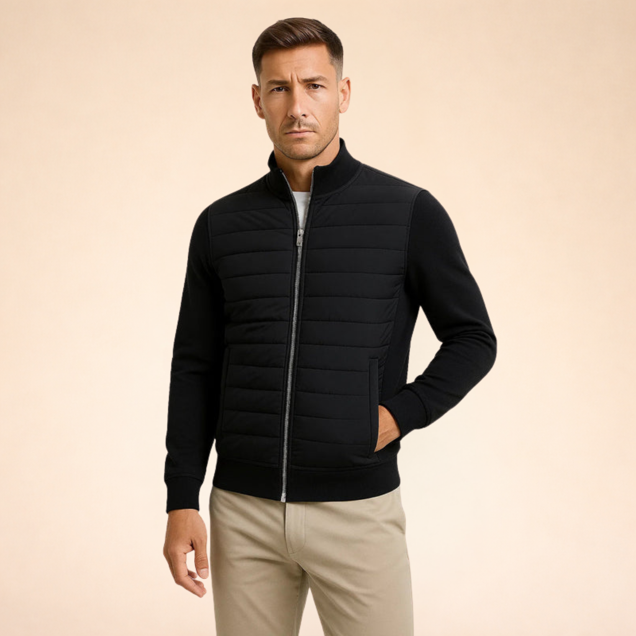 Men's Hybrid Jacket | Quilted, Knit Sleeves | Lightweight Warmth