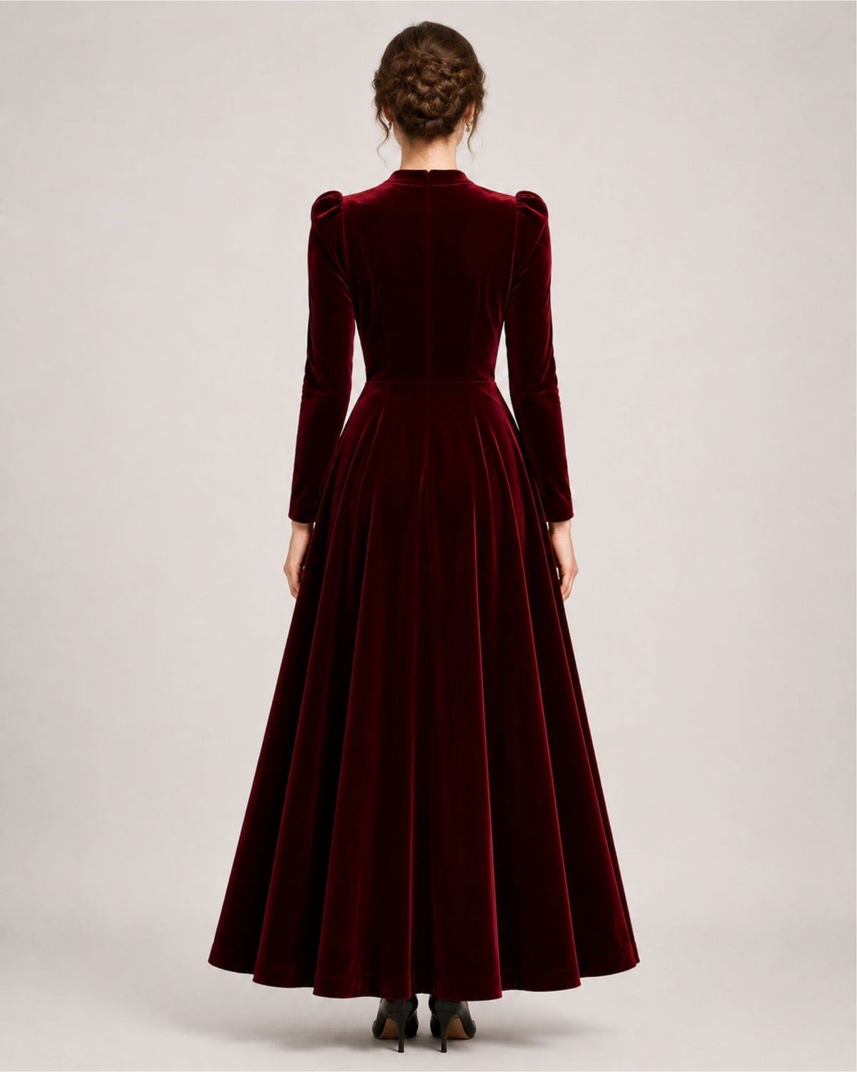 Women Velvet Midi Dress Long Sleeve A Line