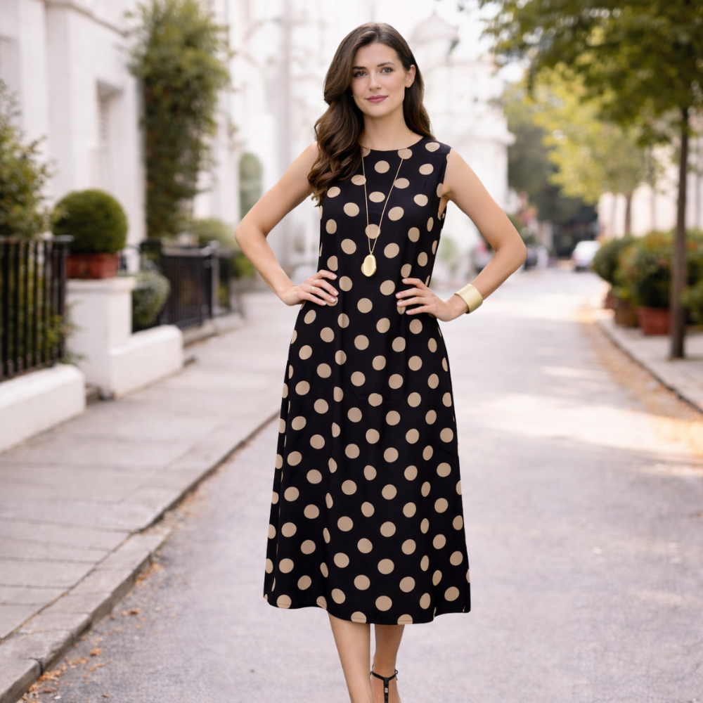 Women's Polka Dot Maxi Dress | Tummy Control, Flowy | Black