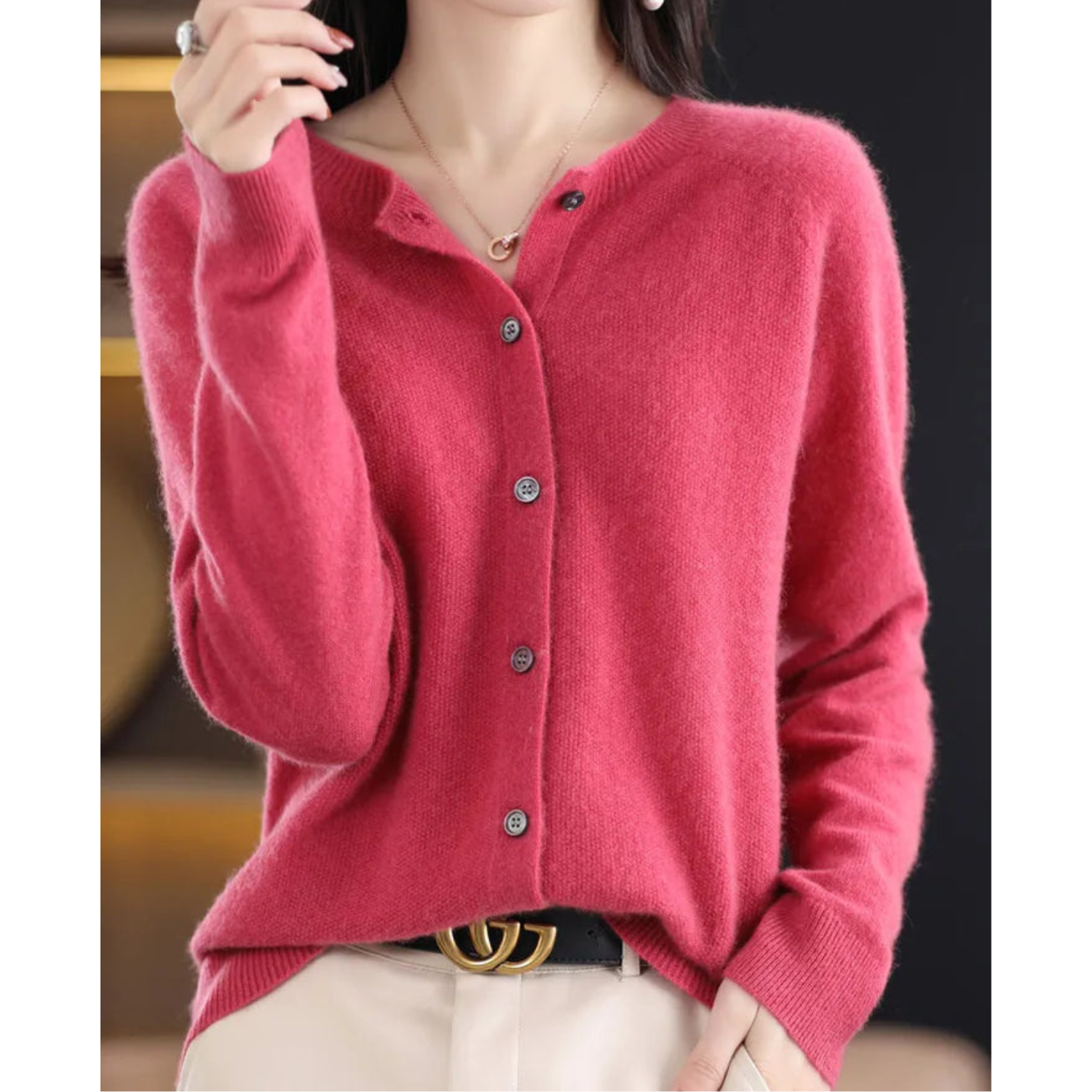 Women's Cardigan | Button Front, Round Neck | Winter