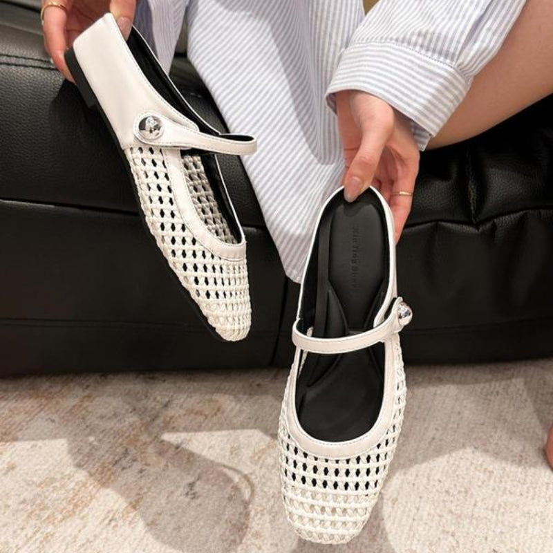 Women orthopedic woven mule flats backless slip-on supportive sole