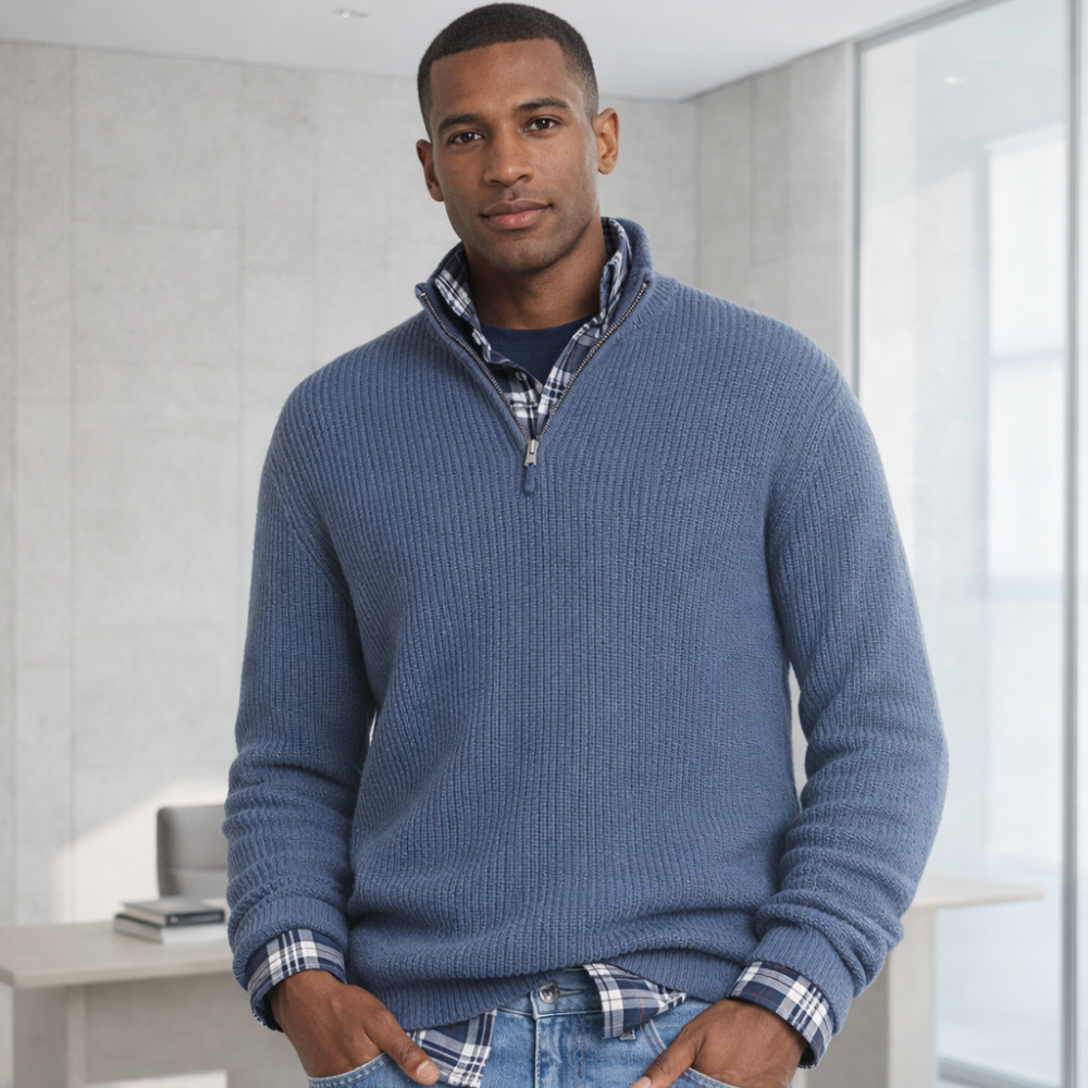 Men's Cashmere Zip Pullover | Business Casual | Soft, Elegant