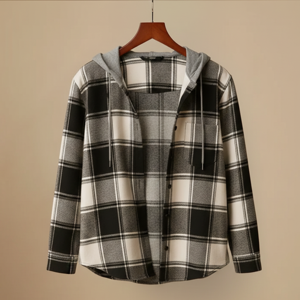 Plaid hooded jacket women relaxed fit with breathable fabric