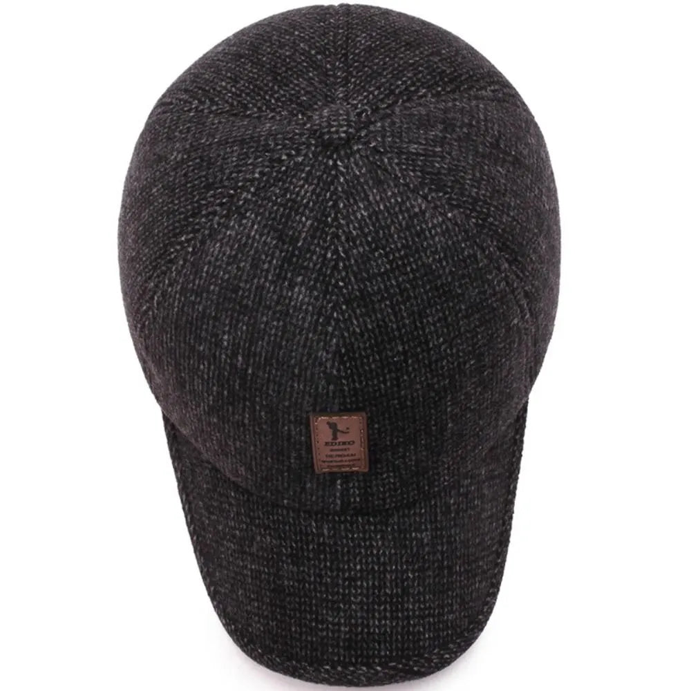 Men winter hat with earflaps adjustable fit in black grey and brown