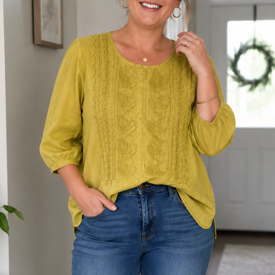 Women's Short Sleeve Shirt | Airy Viscose, Embroidered Detail | Summer