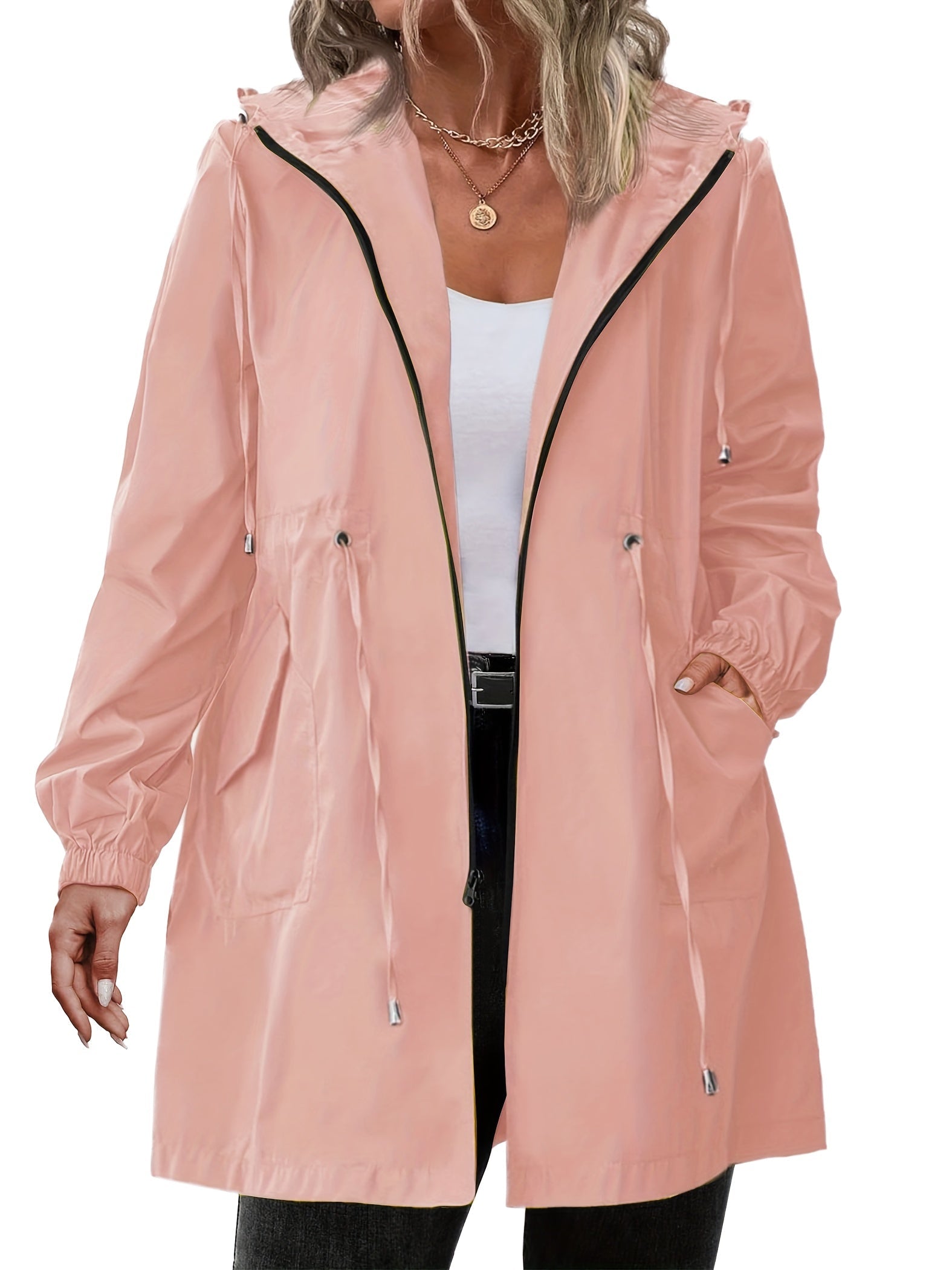 Plus Size Women's Rain Jacket | Hooded, Half-Length | Lightweight Polyester