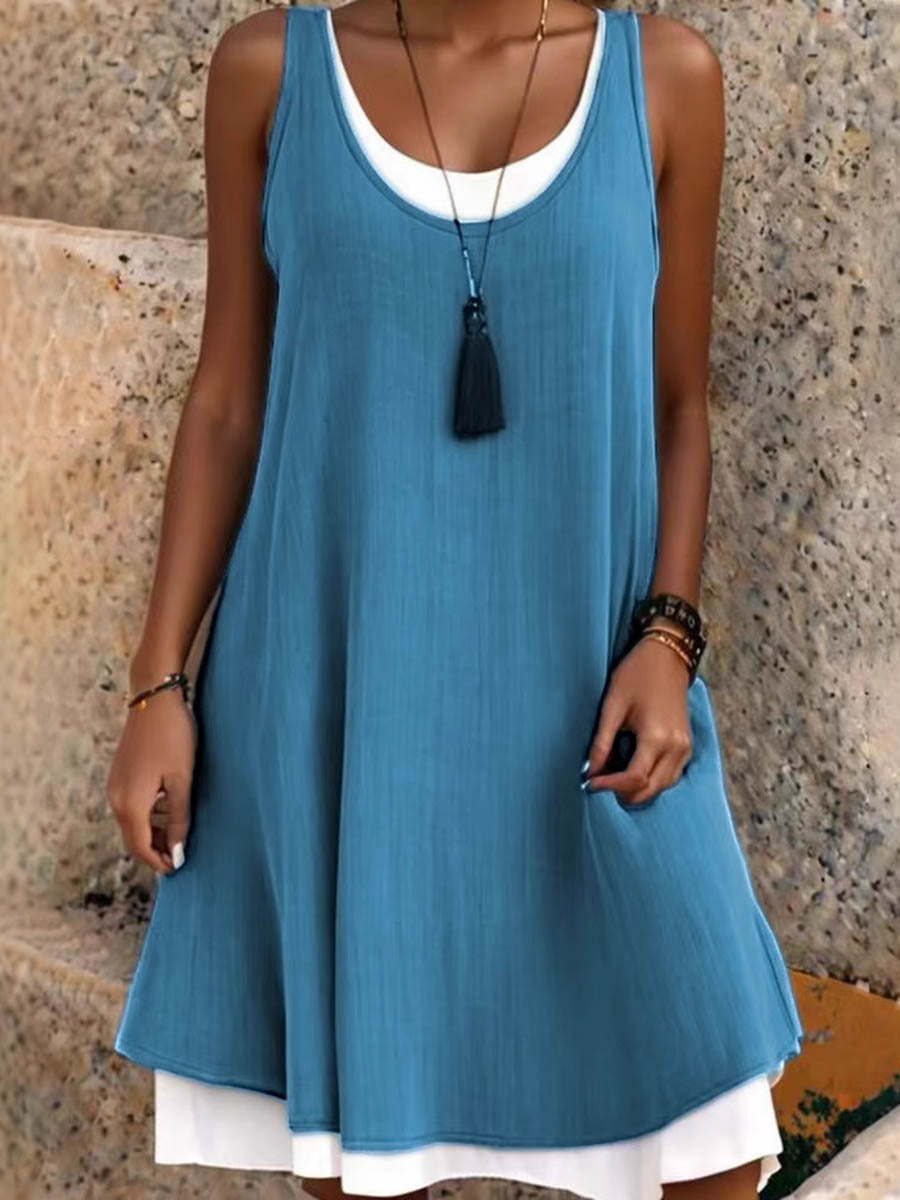 Women's Midi Dress | A-Line Cut, Sleeveless | U Neckline, Loose Polyester Dress