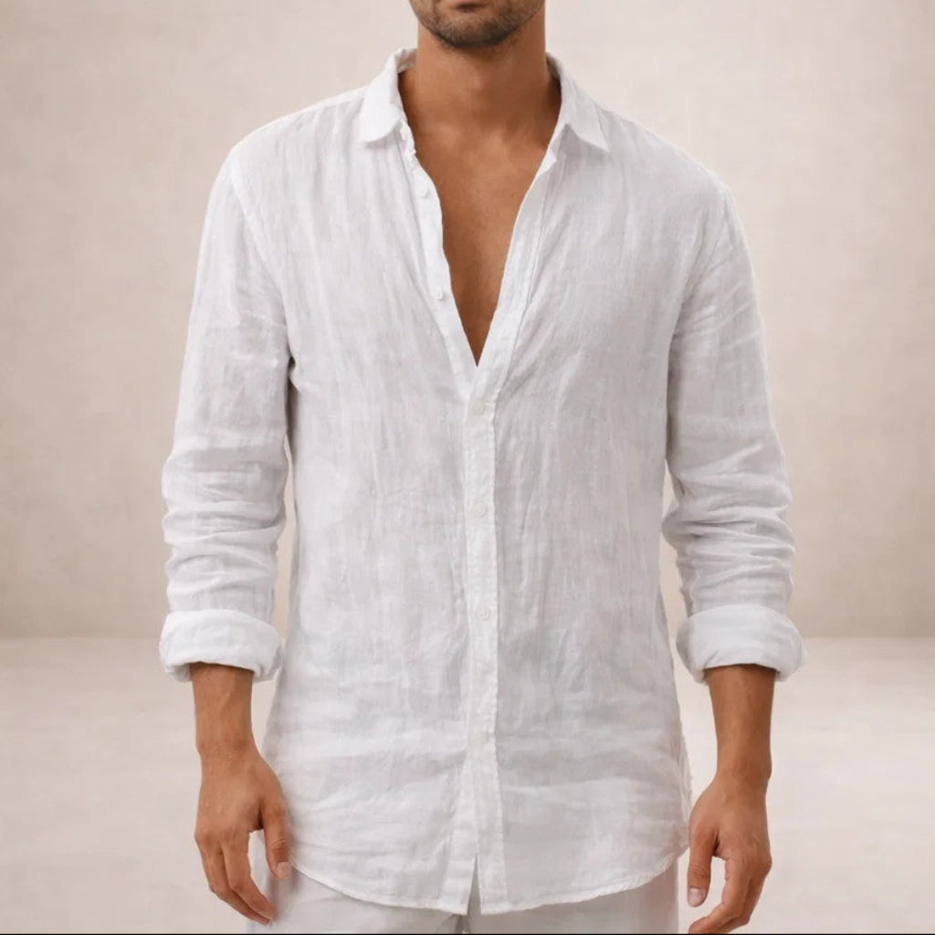 Men's Linen Shirt | Regular Fit, Open Collar | Long Sleeve