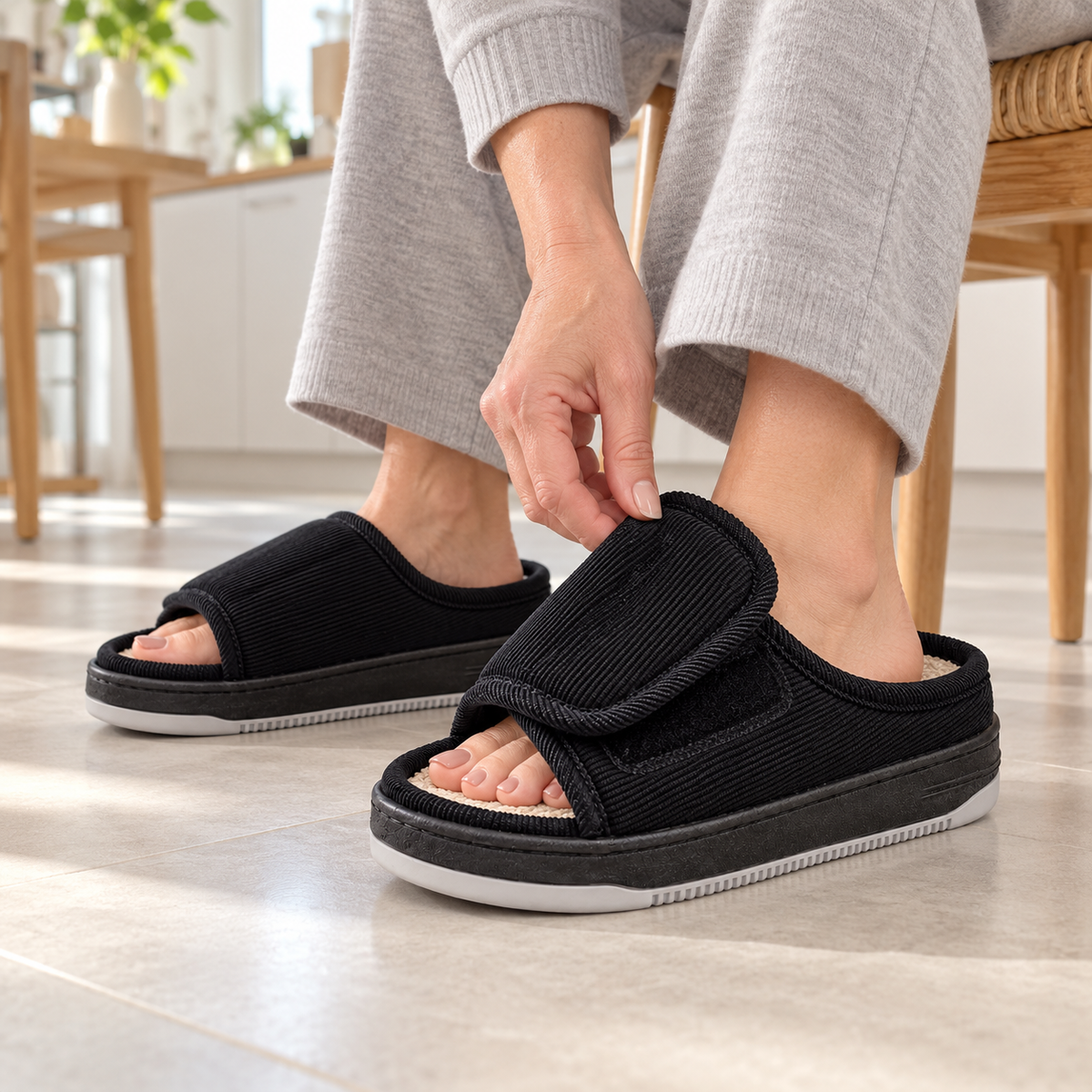 Extra Wide Slippers | Corduroy, Padded Comfort | Non Slip for Swollen Feet