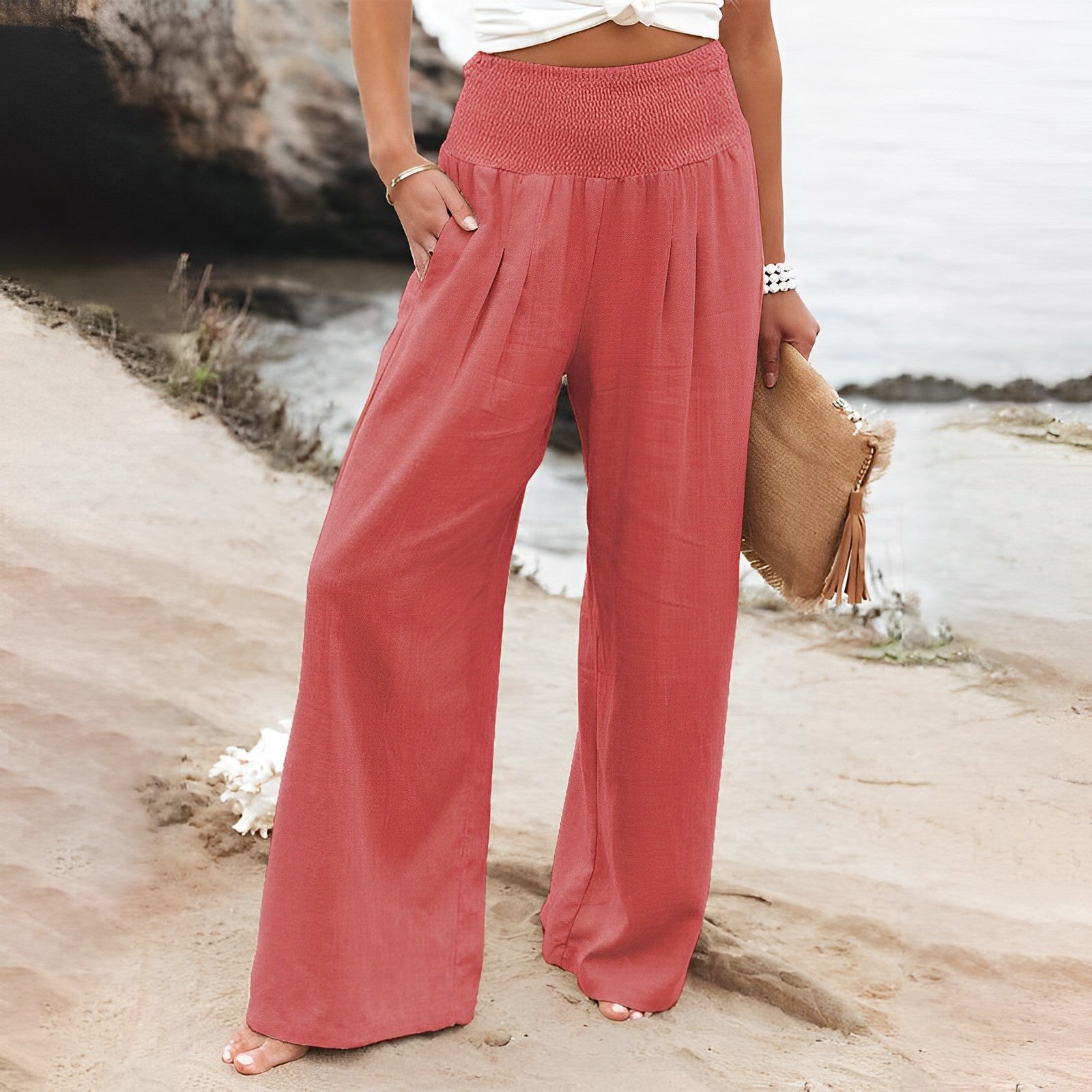 Women's Wide Leg Pants | High Waist, Smocked | Comfortable Everyday