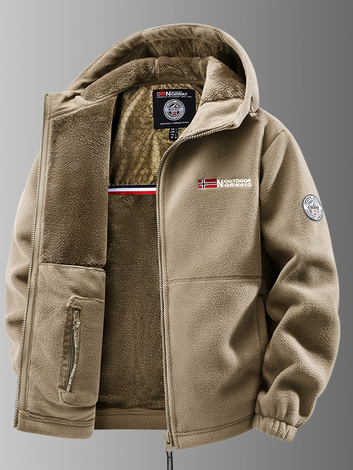 Men thermal fleece jacket with windproof shell and fleece lining