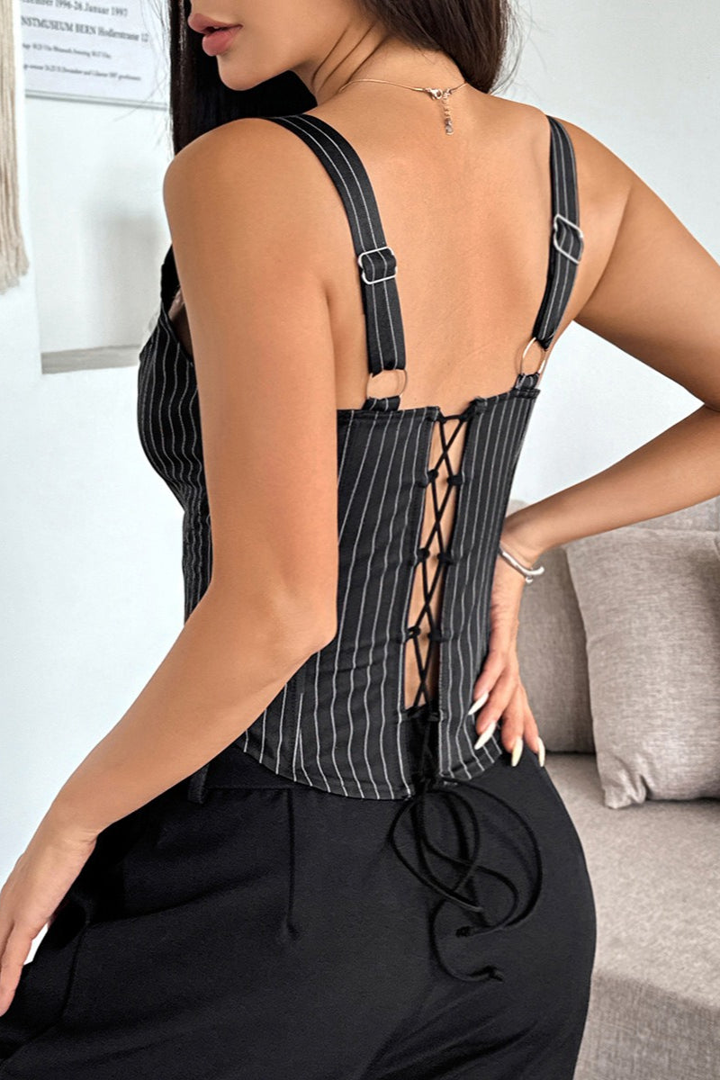 Striped top | Color block, lace trim | Polyester