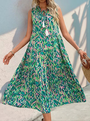 Linen Loose Summer Dress | Bohemian A-Line, V-Neck | Colorful