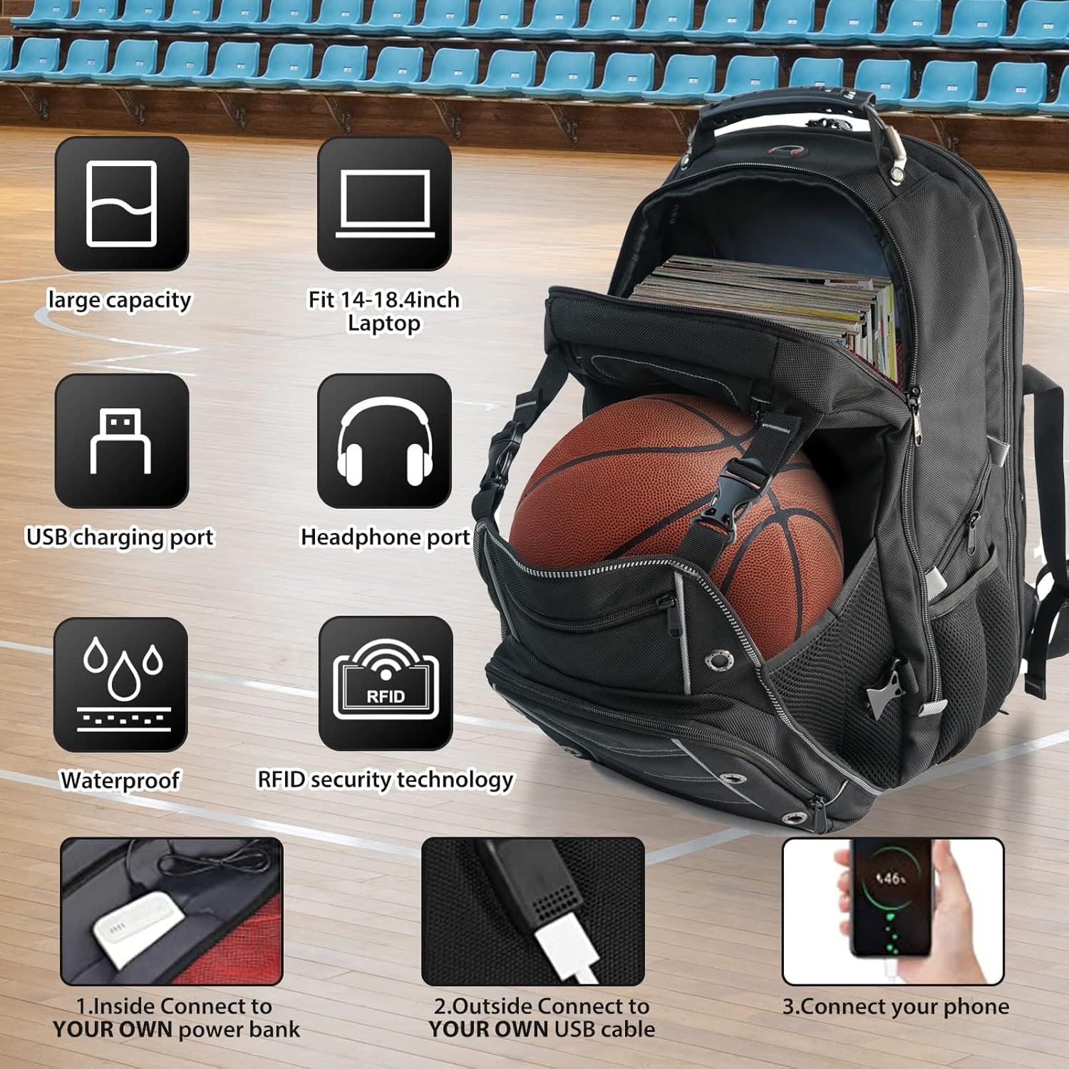 Travel Backpack | 55L Laptop Rucksack, USB Charging & RFID Security
