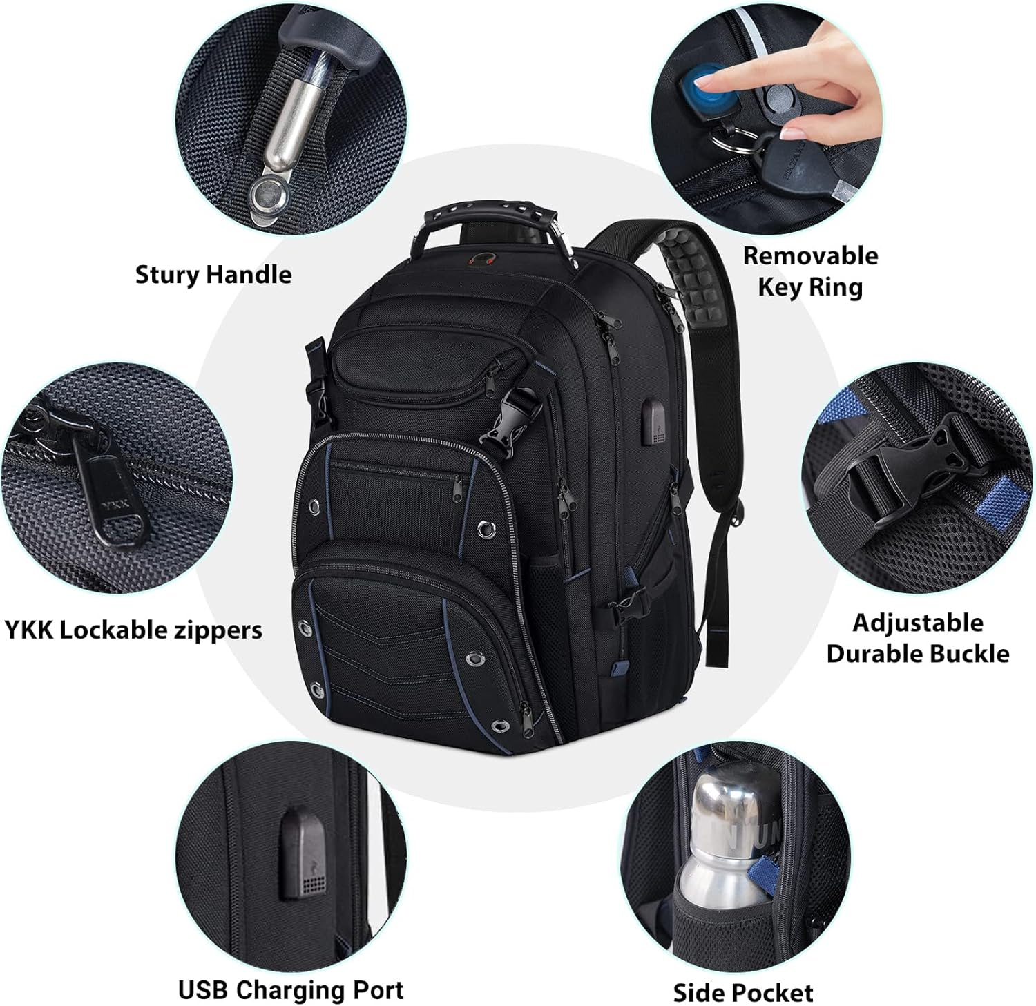 Travel Backpack | 55L Laptop Rucksack, USB Charging & RFID Security