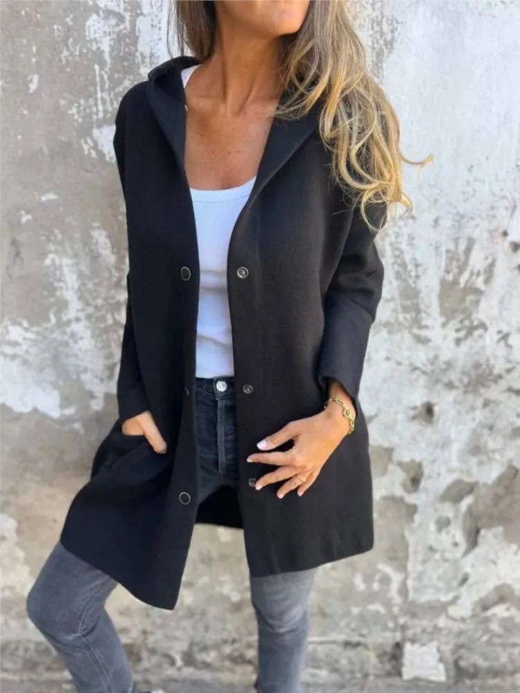 Women's Knit Cardigan | Hooded, Button Closure | Elegant