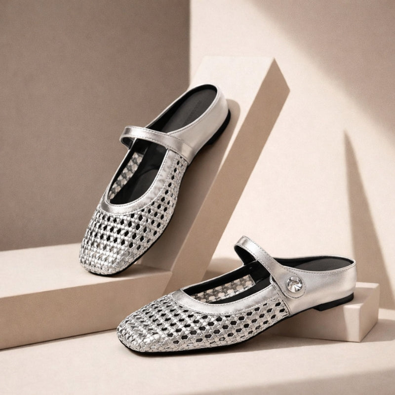 Women orthopedic woven mule flats backless slip-on supportive sole