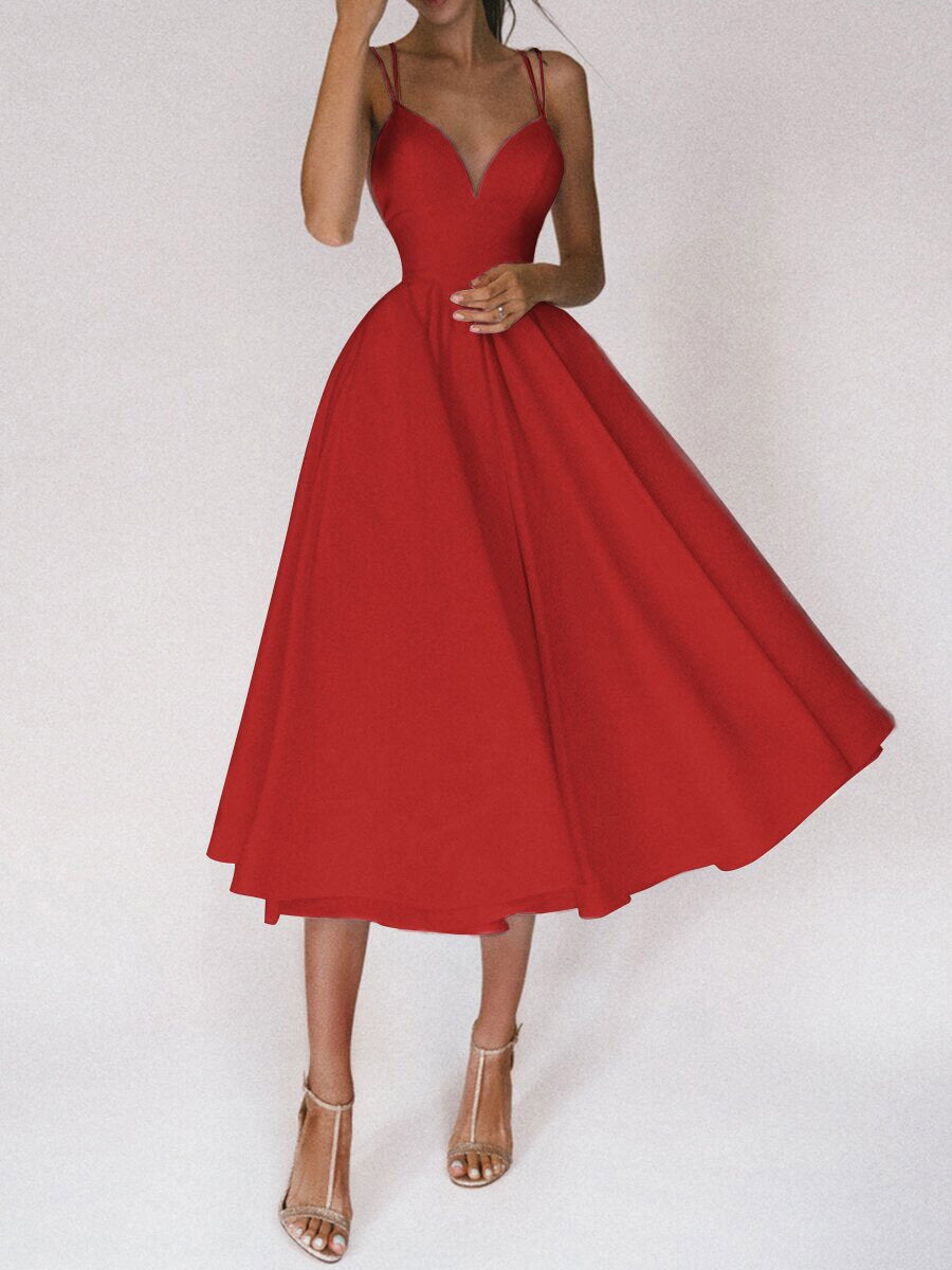 Lune London Grace Elegant Spaghetti Strap Dress with V-Neck
