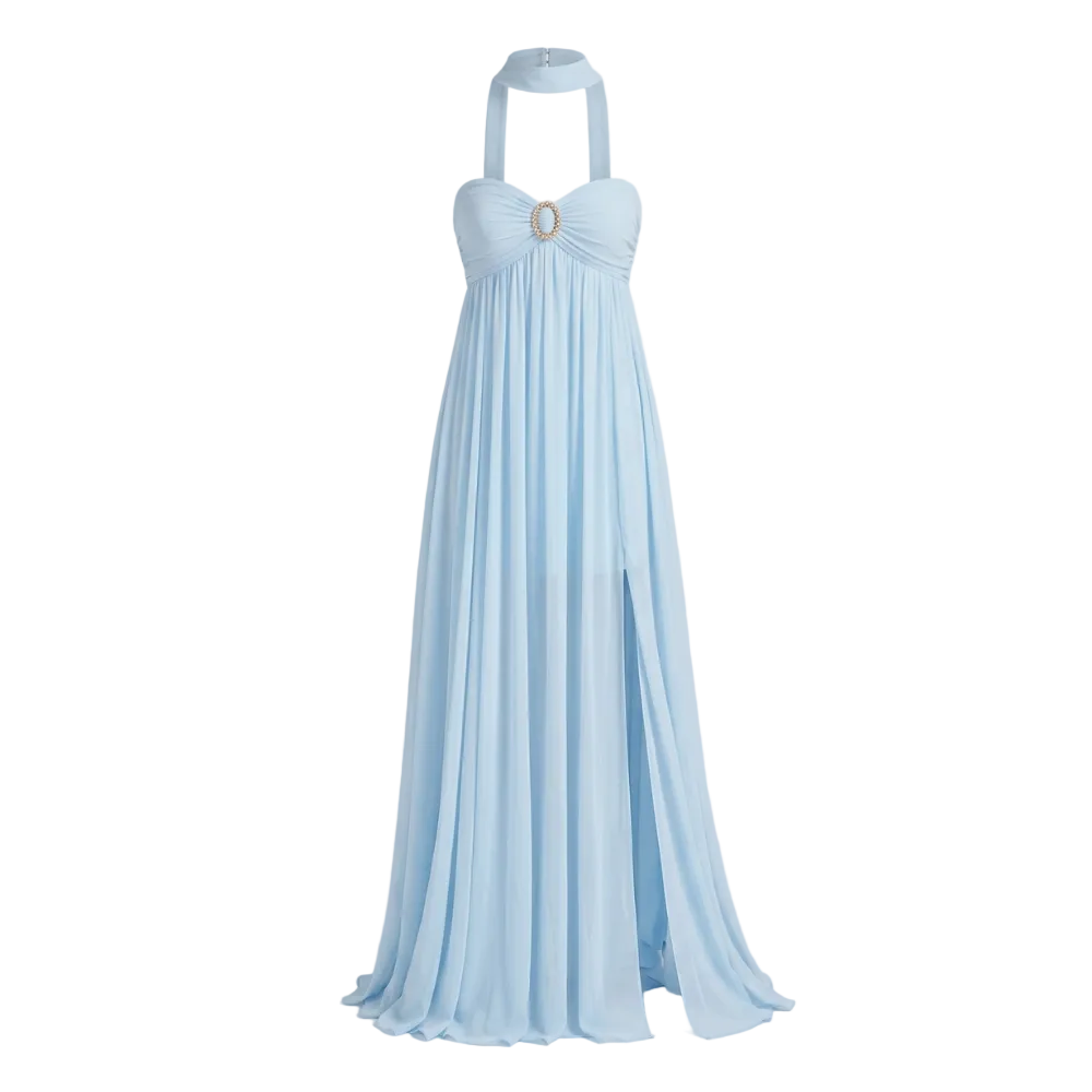 Greek Robe Blue Silk-Chiffon Ethereal Design