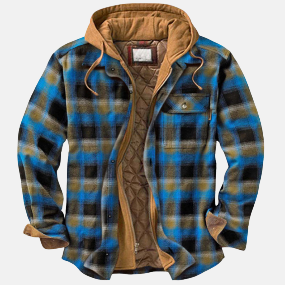Plaid hooded jacket men lined warm winter casual