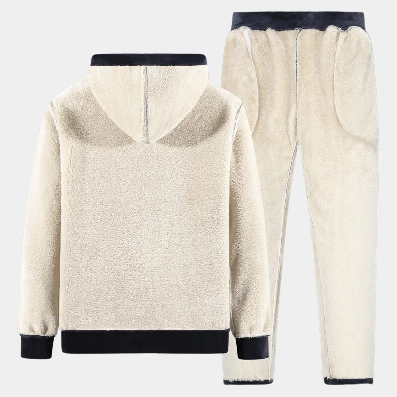 Men 2 piece fleece tracksuit set with hooded jacket and pants for winter