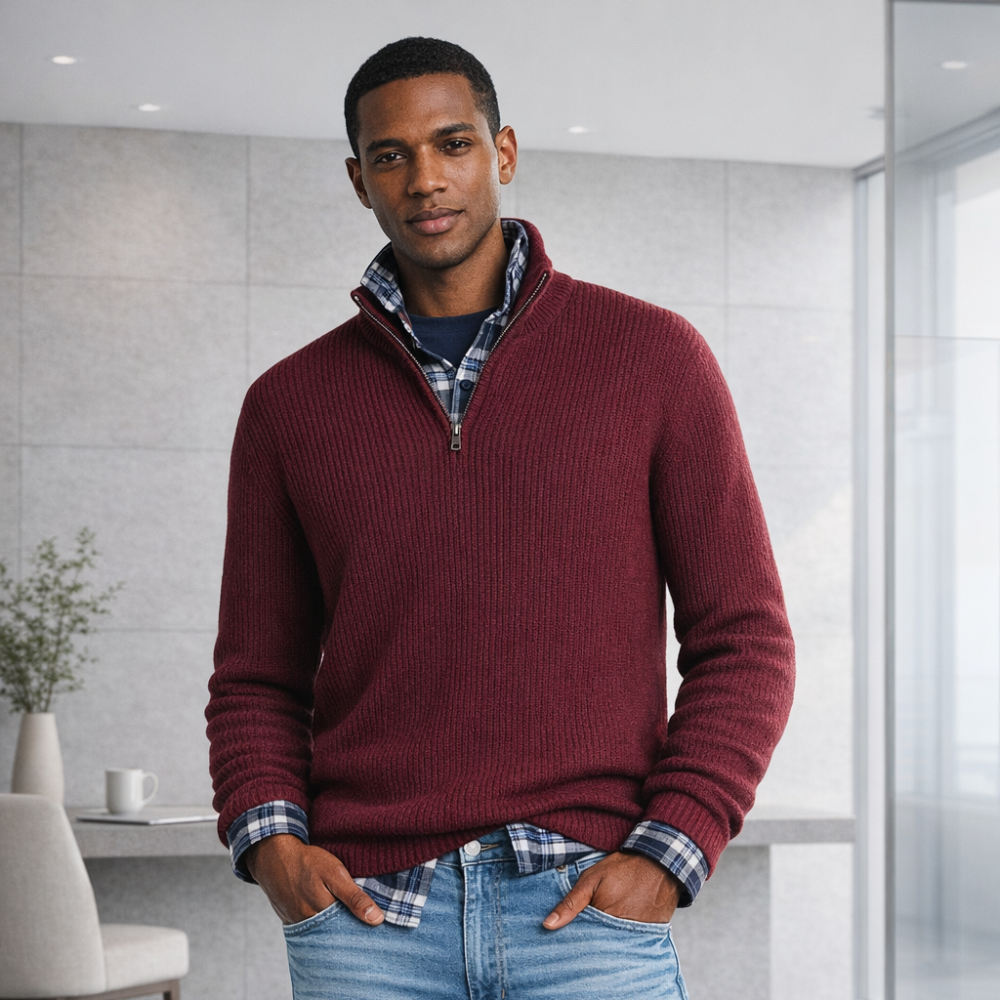 Men's Cashmere Zip Pullover | Business Casual | Soft, Elegant