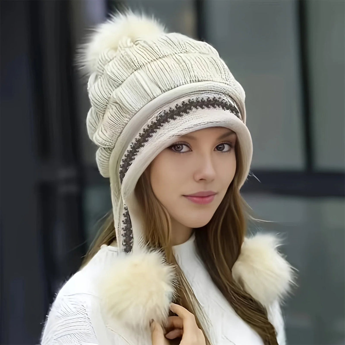 Women's Beanie Hat | Fleece Lined, Knit Design | Winter Pom Pom Style