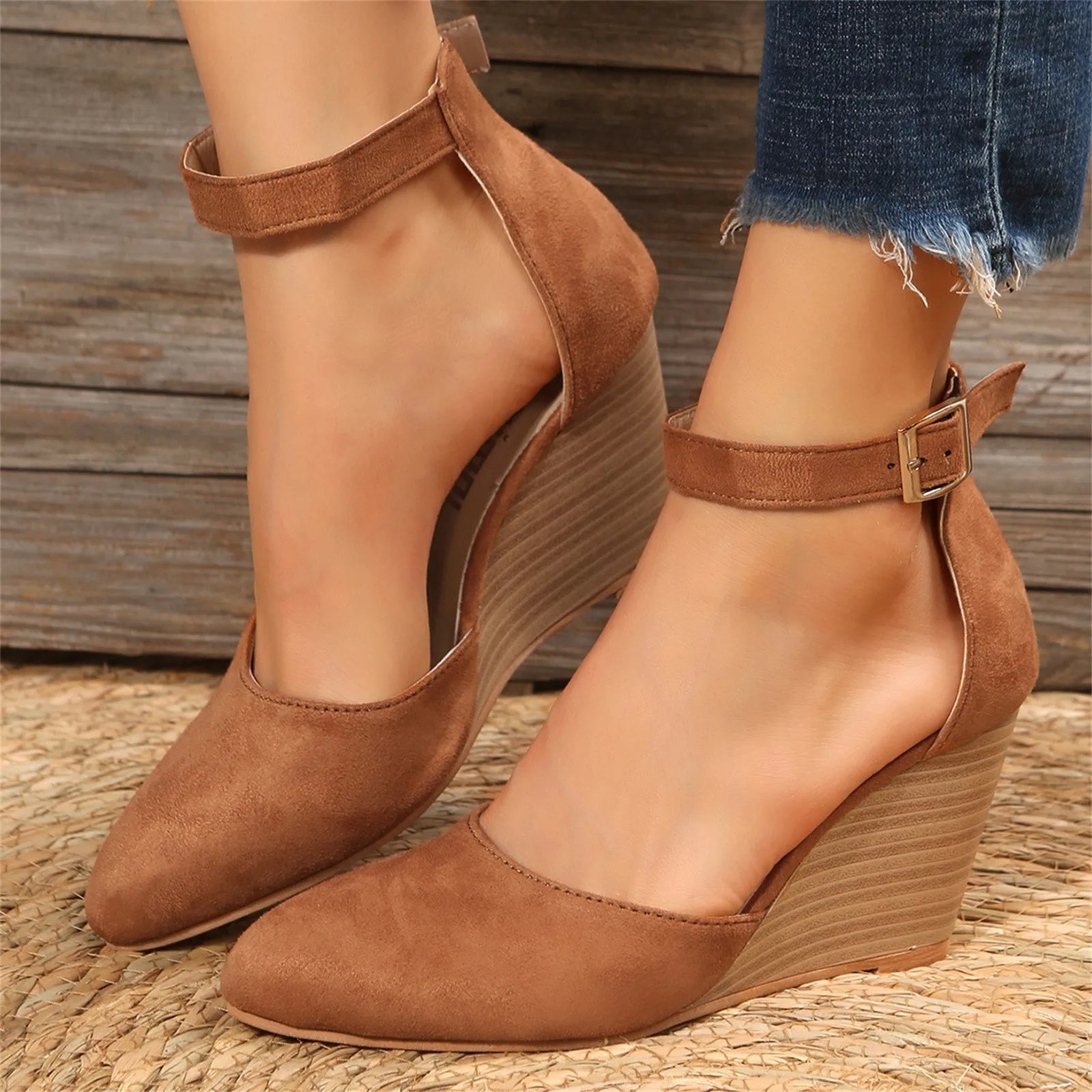 Women's wedge heels closed toe suede matte finish