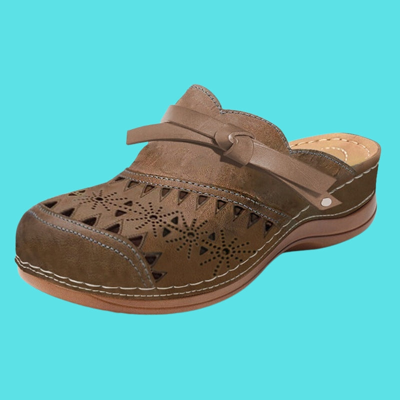 Women cushioned flat mules with bow detail slip-on open-back design