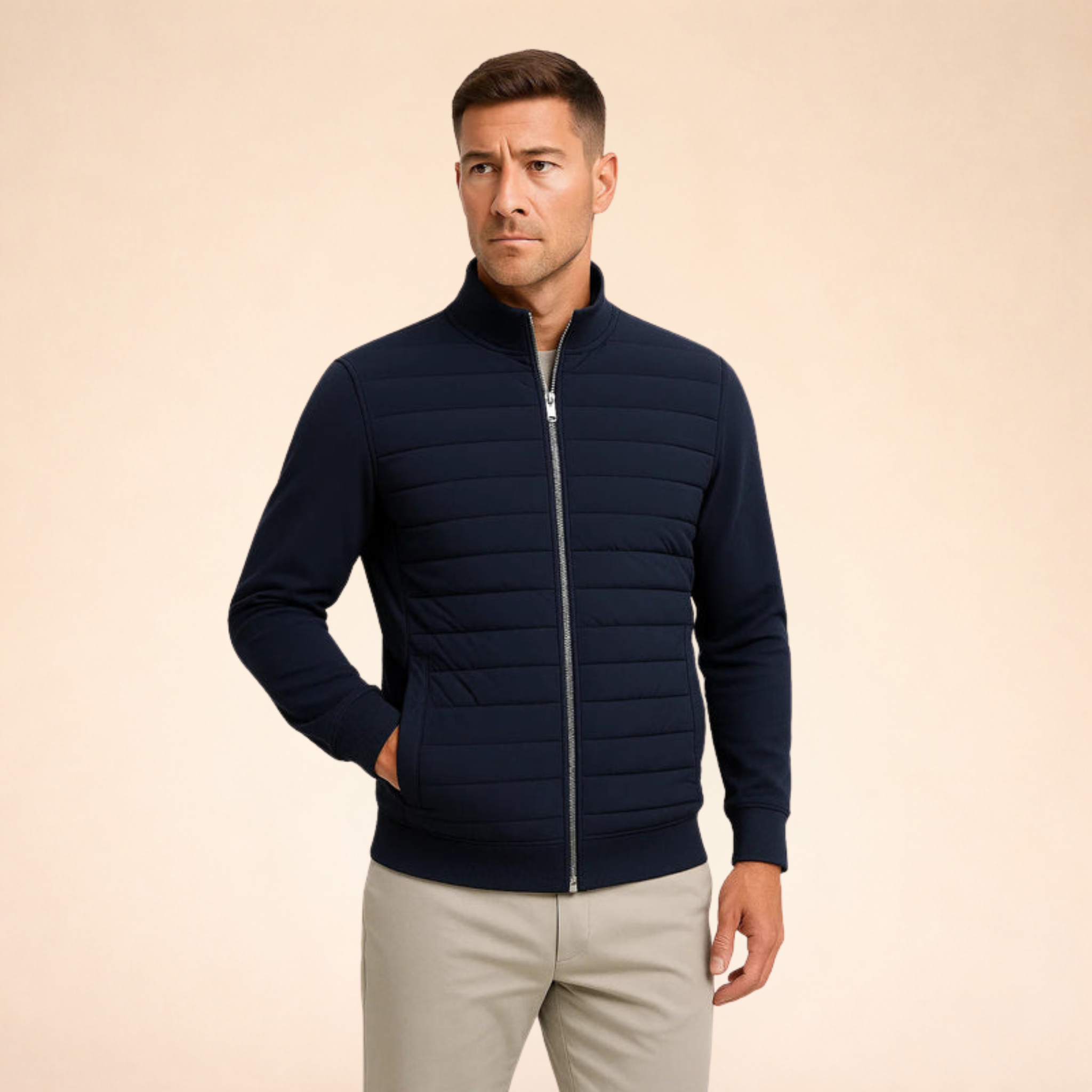 Men's Hybrid Jacket | Quilted, Knit Sleeves | Lightweight Warmth