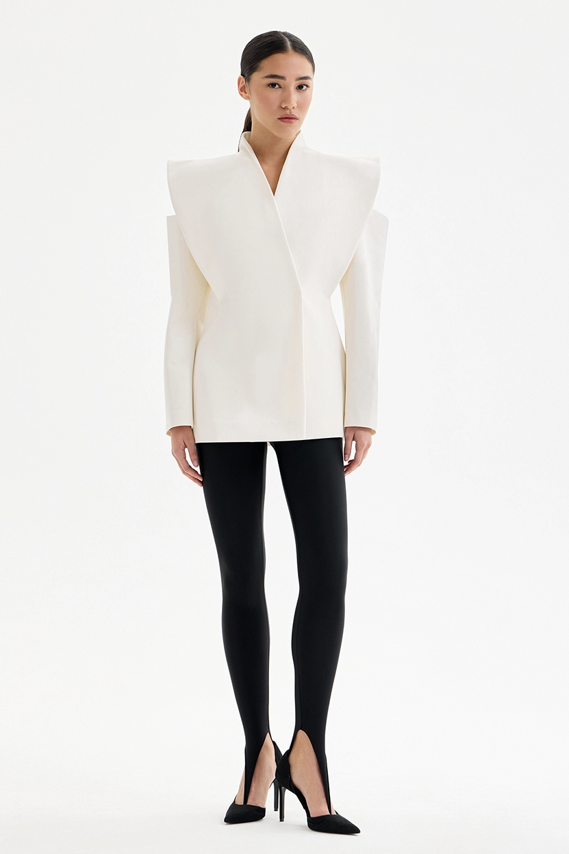 Women's Blazer | White, Structured Shoulders, Fitted Cut