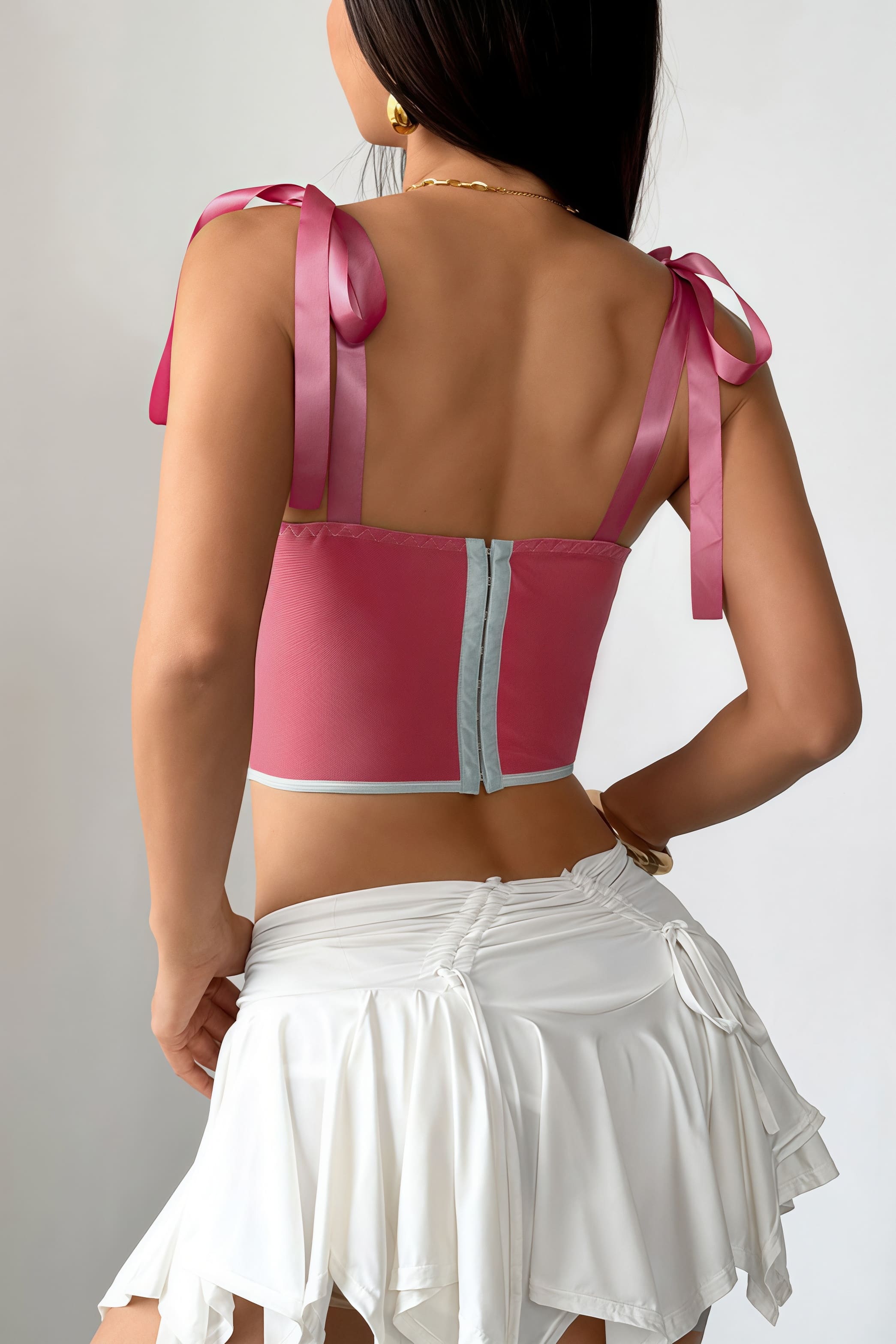 Silk Sample Tied Corset-Like Shirt