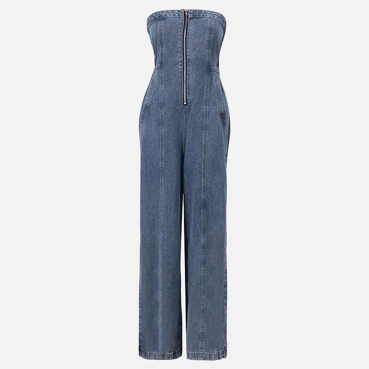 Denim Jumpsuit Set | Zip Front with Matching Jacket | Stretch