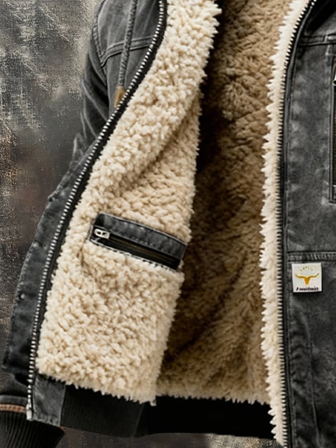 Men's jacket with sherpa lining, vintage style thermal winter jacket
