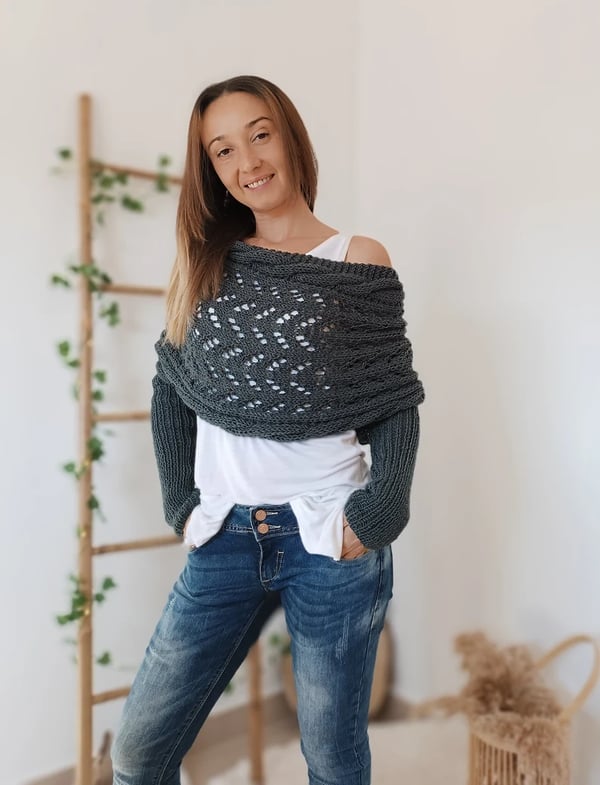 Women everything winter knit shawl scarf wrap with double sleeves in multiple colours