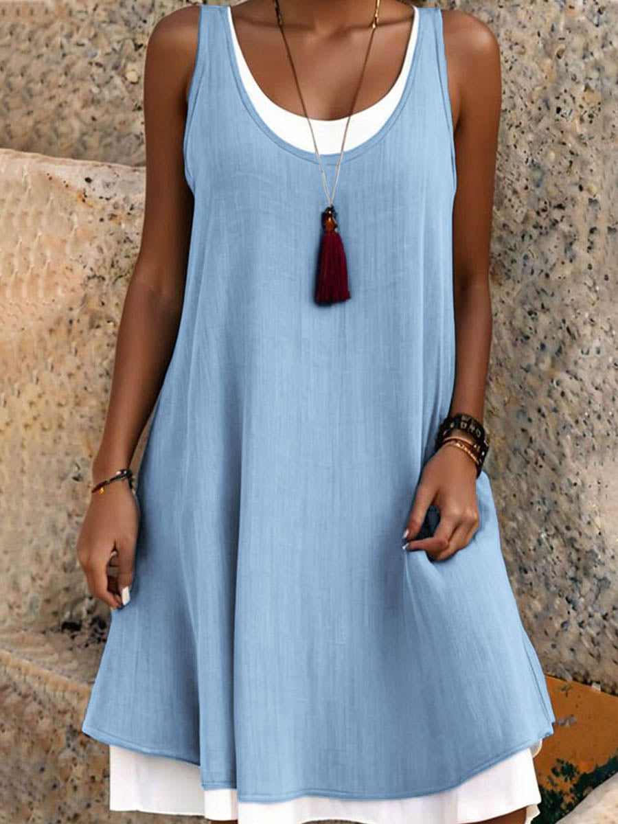Women's Midi Dress | A-Line Cut, Sleeveless | U Neckline, Loose Polyester Dress
