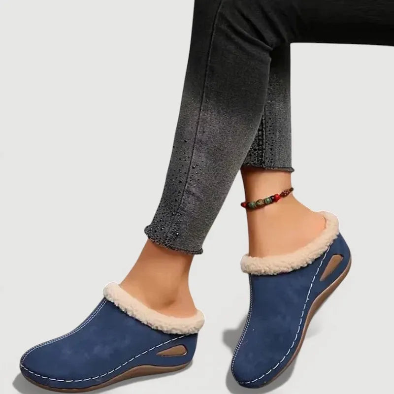 Women's Slippers | Soft Platform, Contrast Stitching | Blue, Black, Brown