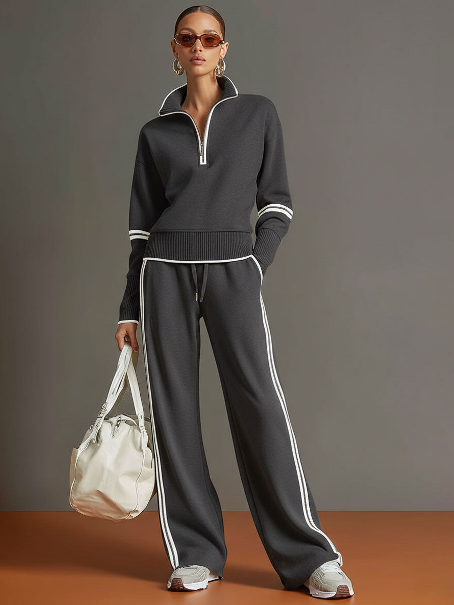 Women's Two-Piece Set | Wide-Leg Pants, Fluid Blouse | Relaxed Fit