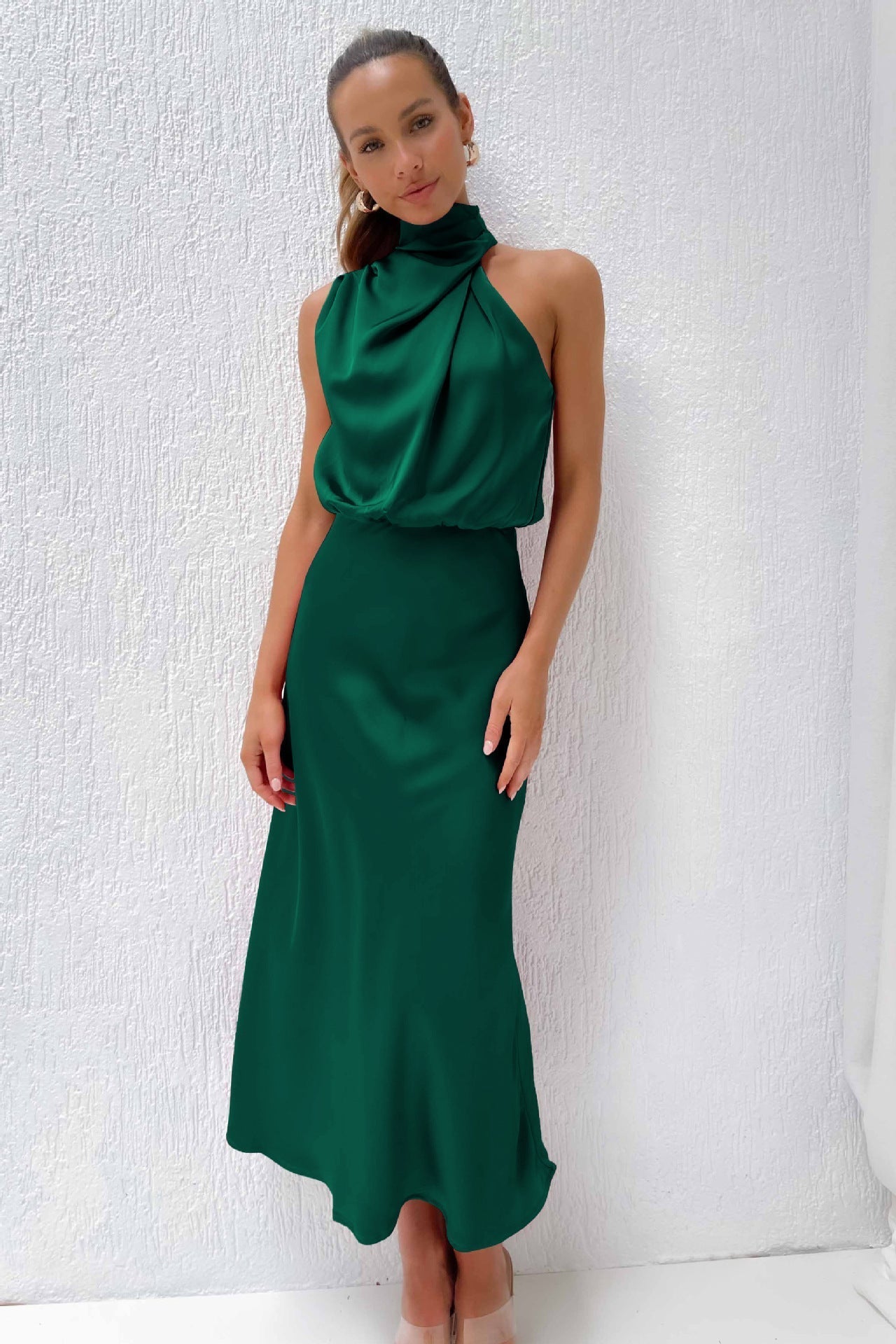 Evening Dress | Halter Satin Dress | Women's Formal Wear